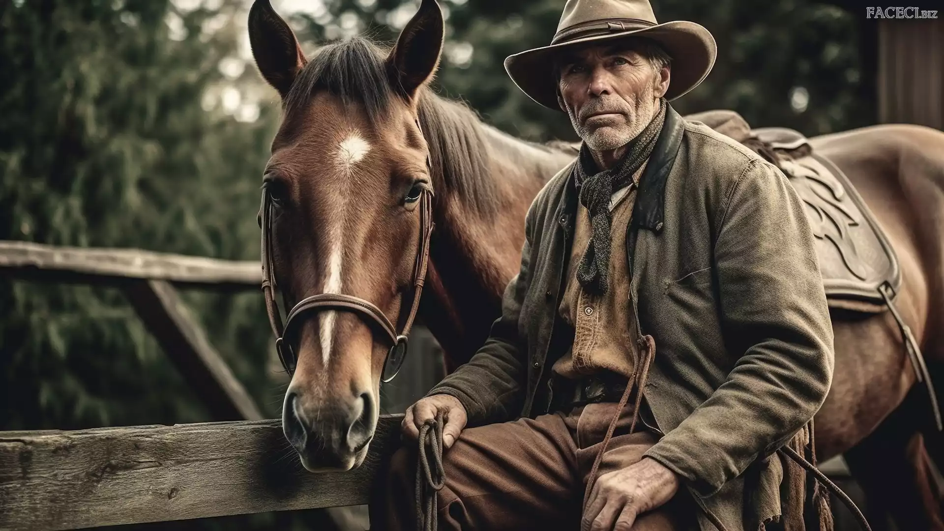 Mężczyzna, Kapelusz, Płot, Koń