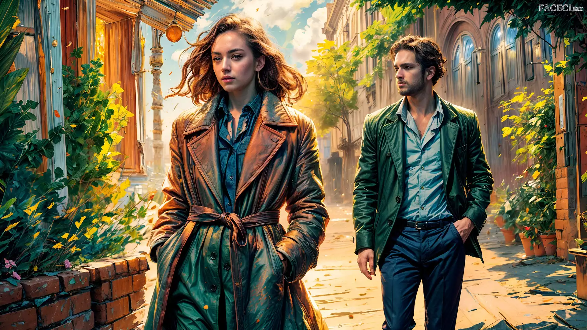 Ulica, Płaszcz, Kobieta, Skórzany, Mężczyzna, Para